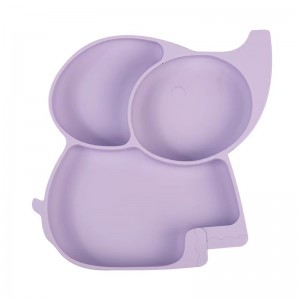 Assiettes d\'aspiration pour bébés Silicone Elephant Assiette complémentaire alimentaire pournourrissons Elephant BPA Babe Dîner Bol Silicone Couleur personnalisée Dîner acceptable Assiette divisée pour les enfants